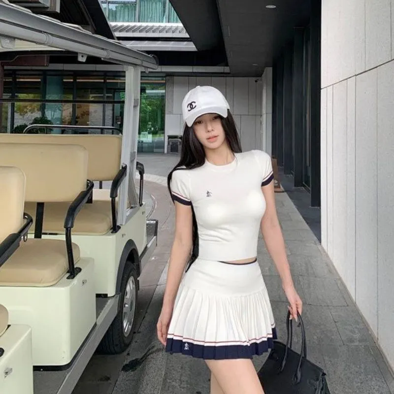 韓国の夏用ツーピーススーツカジュアルテニスゴルフスポーツスー - Golf Equipment Women のレビューと価格